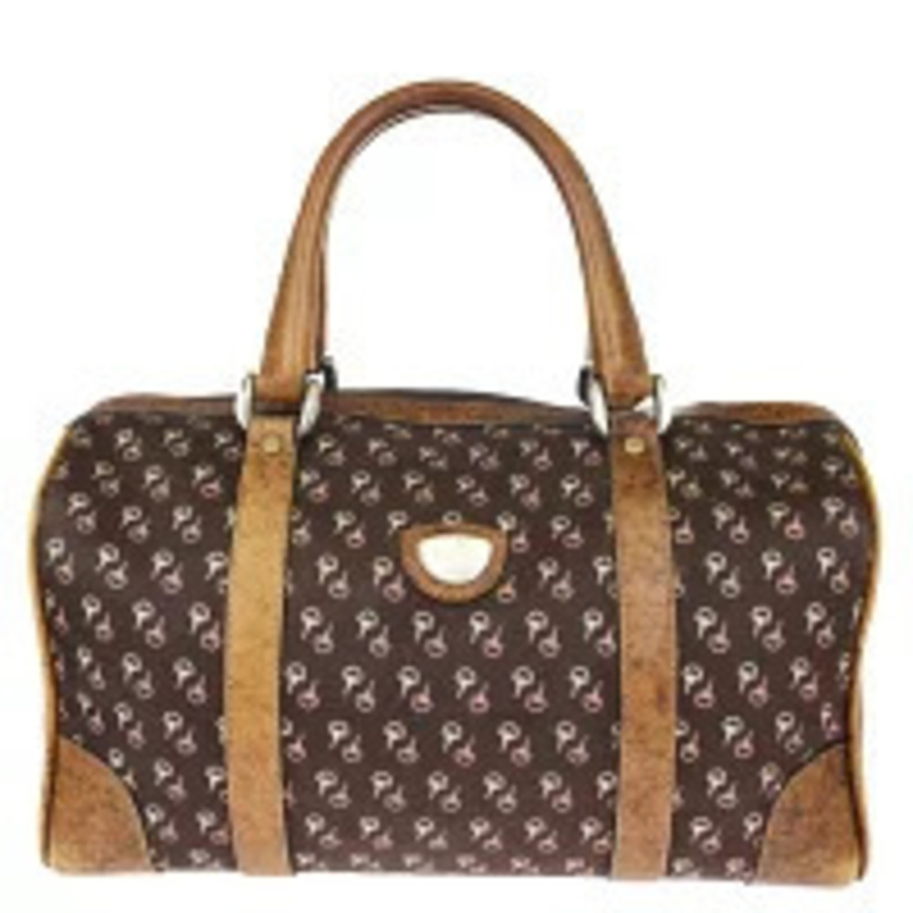 Gucci Boston bag brown canvas horse motif leather